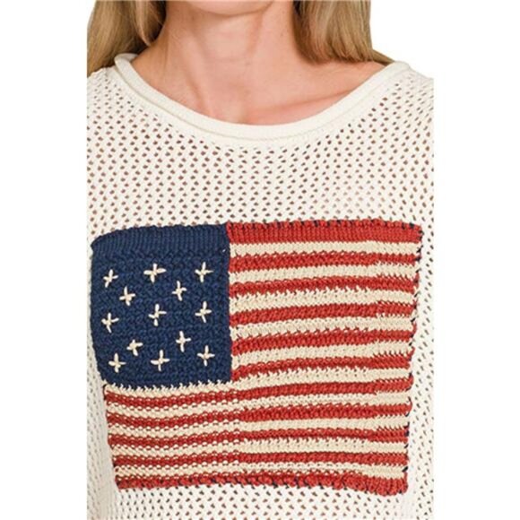 Zenana American Flag Crew Neck Sweater - Picture 2 of 3
